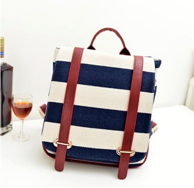 Syyeah Girls British Institute Retro Style Backpack Navy Striped Canvas Bag Shoulders Bag (Blue)