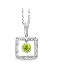 Square Diamond Pendant With A Round Cut Center Stone In 18K White Gold With A 0.50 ct. Genuine Peridot Center Stone.