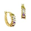 Vermeil (24k Gold over Sterling Silver) Genuine Garnet, Amethyst, Blue Topaz,Peridot Stone Marquise Cut Genuine Diamond Accent Hoop Earrings