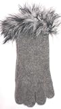 One Size Dark Grey Angora Wool Gloves Reinforced By Nylon Fiber Trimmed with Black White Marabou for Women and Teens