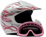 Youth Motocross ATV Dirt Bike MX Helmet and Goggles Set Pink, Large