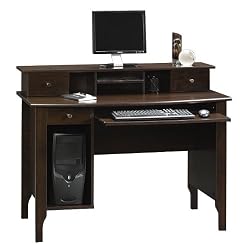 Sauder Brook Bridge Computer Desk With Hutch in Dark Alder