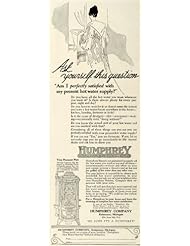 Home: 1923 Ad Humphrey Automatic Gas Water Heaters Lady Bath Plumbing Supply Cost - Original Print Ad - Authenticated