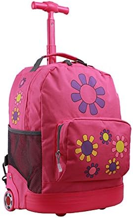 Childrens Waterproof Nylon School Backpack Kids Traveling Bags Hiking Shoulder Bags with Removable Wheeled Trolley Hand (Magenta)