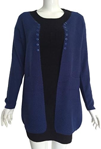 FOUQ Women's 100% Mink Cashmere V Neck Slim Knit Sweater Cardigan Dark Blue XL