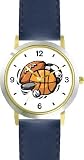 Basketball, Baseball, Football, Soccer Ball, Golf Ball, Puck - WATCHBUDDY DELUXE TWO-TONE THEME WATCH - Arabic Numbers - Blue Leather Strap-Children's Size-Small ( Boy's Size & Girl's Size )