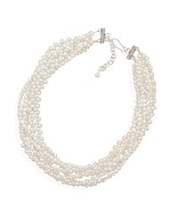16" + 2" Extension 6 Strand Firecracker and Nugget White Cultured Freshwater Pearl Necklace