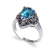 Sterling Silver Marcasite Band Aquamarine Cubic Zirconia Ring
