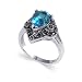 Nickel Free Sterling Silver Teardrop Shaped Aquamarine Cubic Zirconia Marcasite Band Polished Finish Ring Size 5, 6, 7, 8, 9, 10