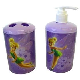  Disney Fairies 2pc Toothbrush Holder and Soap Dispenser Tinkerbell Bath Set - Tinkerbell Toothbrush Holder -Tinkerbell Soap Pump