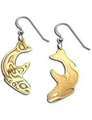 14K Yellow Gold Northwest Coast Native American Southern Resident Tribute Earrings. Made in USA.