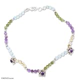 Amethyst and peridot anklet, 'Purple Crocus' 0.4 W 11.8 L