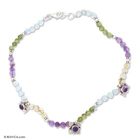 Amethyst and peridot anklet, 'Purple Crocus' 0.4 W 11.8 L by NOVICA
