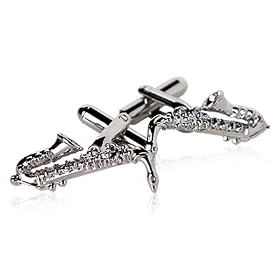 Buy Unique Saxophone Cufflinks in Chrome Silver Finish for Musicians with Presentation Box made by Cuff-Daddy now!