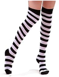 Apparel: HDE Womens Extra Long Opaque Striped Over Knee High Stockings Socks (Black & White)