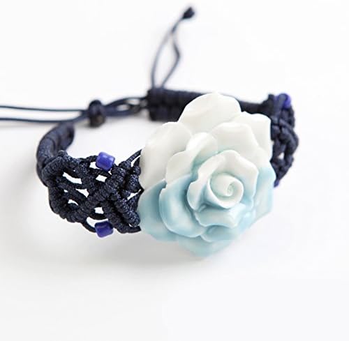 999lux Handmade Kneading Blue and White Petals Love Sea Rose Ceramic Flower Bracelet