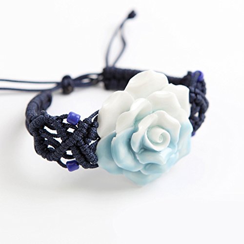 999lux Handmade Kneading Blue and White Petals Love Sea Rose Ceramic Flower Bracelet