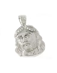 Sterling Silver Jesus Pendant 42.2g with White CZ and Free Silver Chain