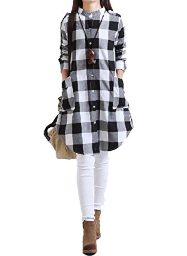 (チレーネ)Chilene レディース チュニック ワンピース チェック 柄 綿 長袖 大きい ポケット