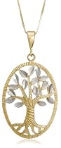 Two-Tone Gold Diamond-Cut Tree of Life Pendant, 18"