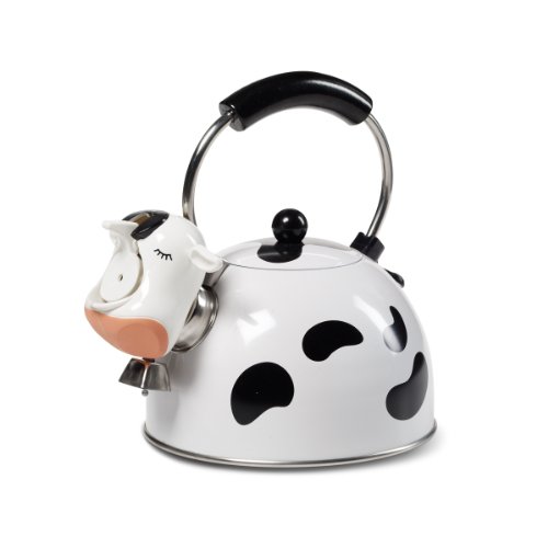 com Unique Novelty Farm Cow Design Whistling Enamel Coated Tea Kettle