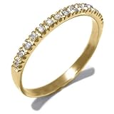 Mariage Bague Femme en Or - 750/1000 avec Zircon Blanc, forme Alliance