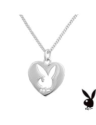Sterling Silver Playboy Necklace Heart Charm Pendant Bunny Cut Out Genuine Authentic Officially Licensed Jewelry Jewellery