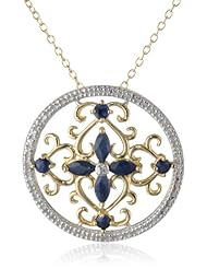 Yellow Gold Plated Sterling Silver Sapphire and Diamond Accent Circle Pendant, 18"