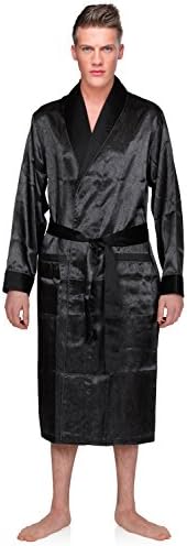 Le Ferre International Men Classic Premium Long Lightweight Paisley Solid Satin Robe - Nightwear - Loungewear - Bath Robe, Printed With 2 front Pockets