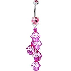 Pink Cubic Zirconia Sweet Cupcake Drop Belly Ring