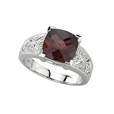 14K White Gold 0.05 ct. Diamond and 3 5/8 ct. Cushion Cut Garnet Fashion Ring