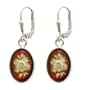 Certified Genuine Baltic Amber and Sterling Silver Cameo Oval Leverback Small Flower Earrings
