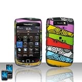 Rubberized Black Silver Purple Green Yellow Red Blue Colorful Strip Line Snap on Design Case Hard Case Skin Cover Faceplate for Blackberry Torch 9800