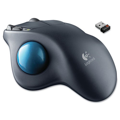 Logitech M570 Wireless 30 Ft Optical Trackball Four Buttons Scroll Black/Blue All-Day Comfort