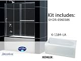 Kit: DreamLine Clear Glass Chrome Finish Tub Door and Kohler Soaking Bath Tub with Left Hand Drain