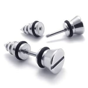 KONOV Jewelry Stainless Steel Men's Stud Screw Earrings for men, 1 Pair 2pcs, Color Silver, Diameter 7mm (with Gift Bag)