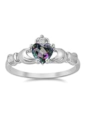 Irish Claddagh Rainbow Colored Cz Heart Ring Sizes 3-12