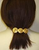 Three Gold Plated Buttons on French Barrette Hair Clip for Women and Teens
