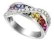 14K White Gold Rainbow Sapphire and Diamond Ring