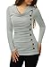 uxcell Women Cowl Neck Long Sleeves Buttons Decor Ruched Top Light Grey M