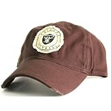 Oakland Raiders Tattered Patch Slouch Fit Baseball Hat - Washed Chocolate Brown