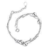 Trendy and Youthful: Sterling Silver Designer Inspired Double Box Chain Bracelet with Silver Beads