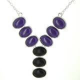 Silvertone Drop Necklace with Purple & Black Stones