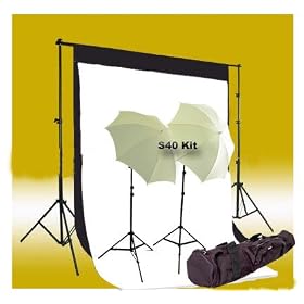 CowboyStudio Photo Studio Continous Lighting kit, 10' X 13' Black & White Muslin Backdrops with Backdrop Support System and Carry Case