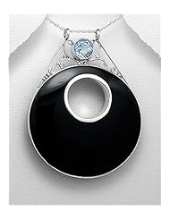 Black Agate Pendant Necklace In 92.5 Sterling Silver