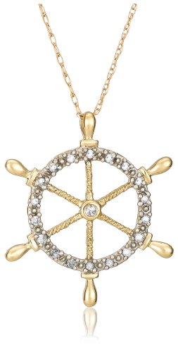 10k Yellow Gold Diamond Ship's Wheel Pendant (1/10 cttw, J Color, I3 Clarity), 18