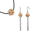 Peach Cultured Pearl Cluster Leather Cord Necklace & Earrings Set
