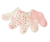 ベビーソックス 子供靴下 綿 厚手 秋冬 可愛い 男の子 女の子 星 月 5ペア ピンク （0-1歳）