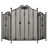 IMAX Traditional Iron Fireplace Screen With Intricate Metalwork Detail Tri-Fold