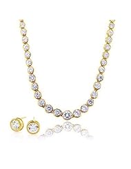 Bling Jewelry Gold Vermeil Graduated CZ Tennis Necklace and Earrings Set